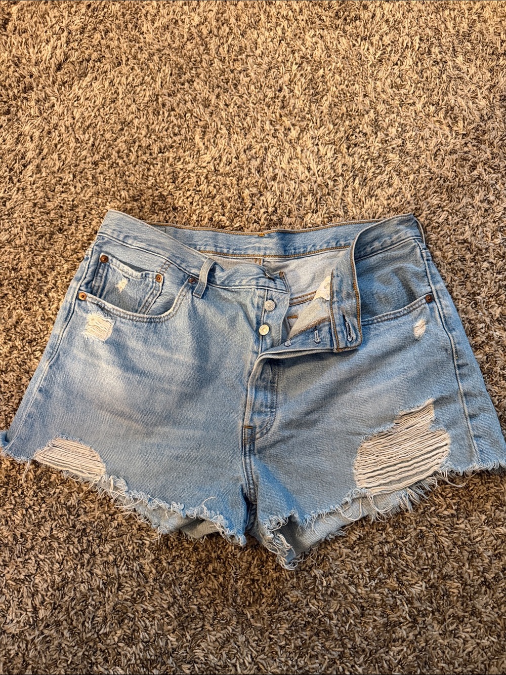 Levi's Light Blue Distressed Denim Cutoff Shorts